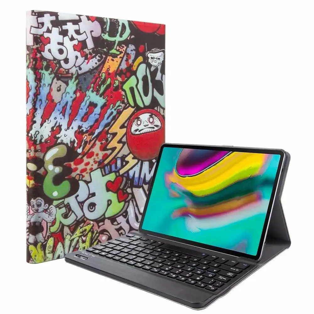 Bluetooth клавиатура чехол для Samsung Galaxy Tab A 10,1 T720 T725 планшет ткань с 7 подсветкой Клавиатура с подсветкой крышка+ ручка+ пленка - Цвет: Without Light