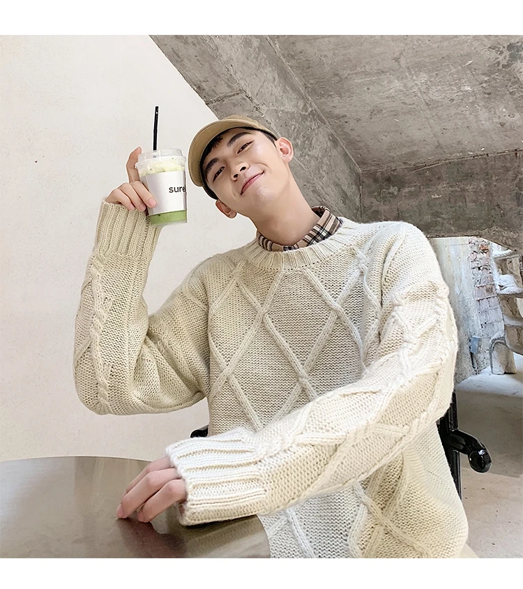 Модный тренд pull homme высококачественный повседневный мужской однотонный Зимний вязаный свитер с круглым воротником Harajuku пуловер мужская Корейская одежда