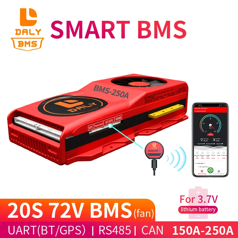 135 вентилятор Smart BMS 18650 3 7 V 20S Li ion 72V Bluetooth APP 150A 200A 250A 485 к USB устройству CAN UART 3.7В