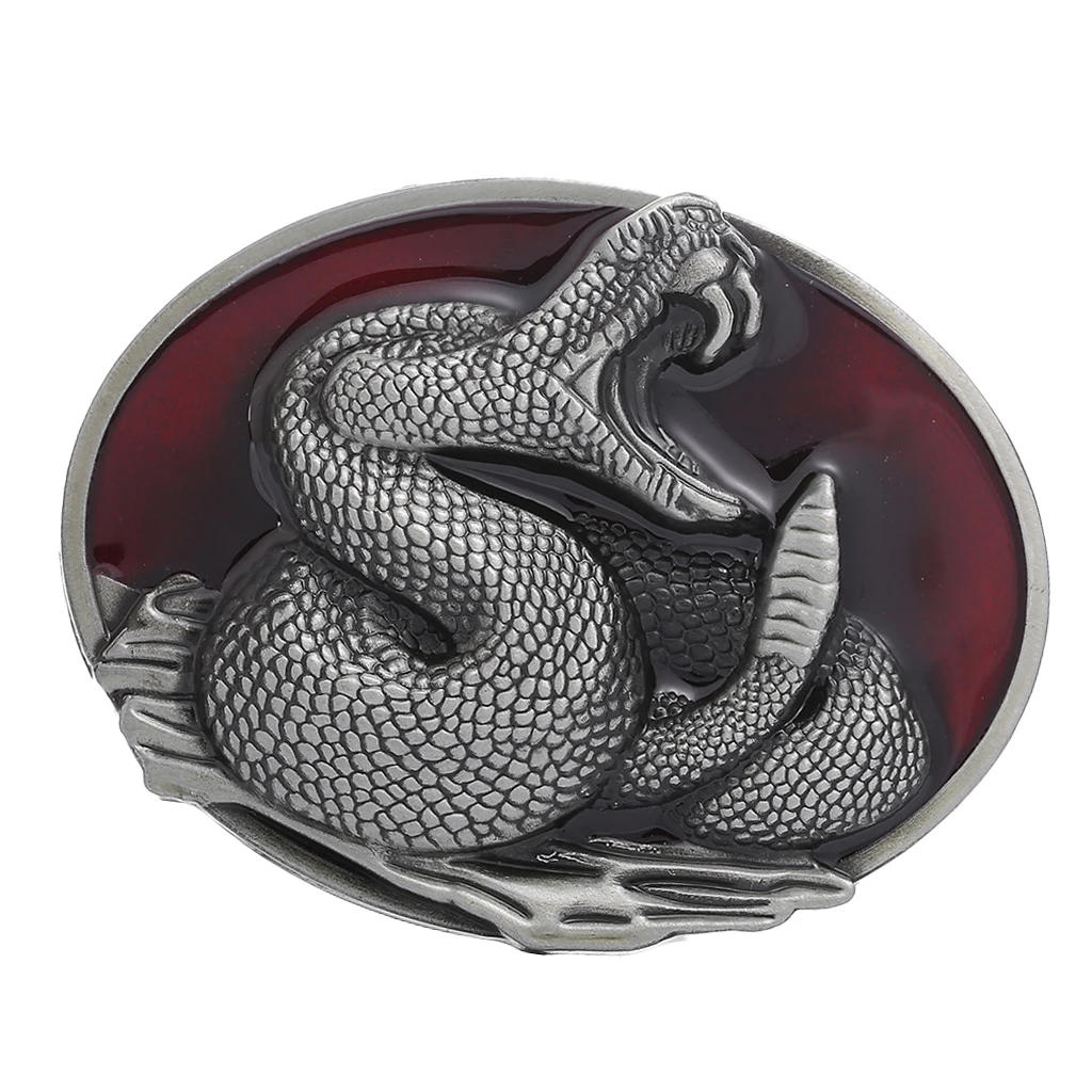 Western Snake Belt Buckle - Cowboy Rodeo Accessories - Antique Silver