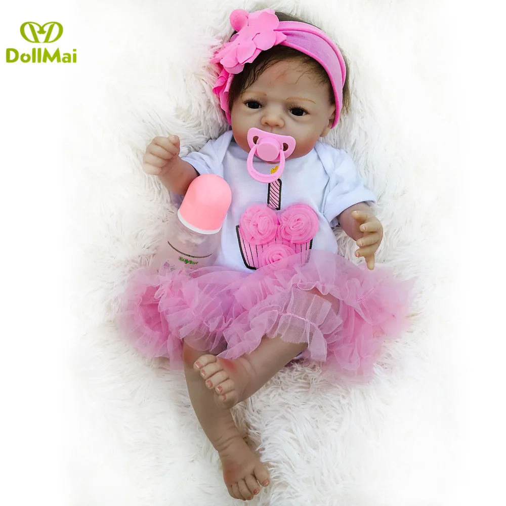 DollMai Reborn baby doll игрушки 22 дюймов bebes кукла трансфер до reborn de silicone грудь настоящая кукла "малыш" живой Boneca одежда для маленькой принцессы с кукла подарок