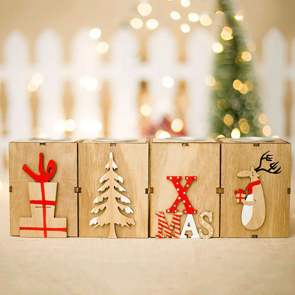 

1/4Pcs/pack Christmas candle with LED Christmas candle light Home Wooden Tealight Candle Holders Set for Wedding Decoration