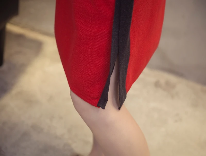 Комнаты, 4 ряда и 4 ряда) фотографии новой завитой высокий воротник, средней и длинной цвет сочетающейся трикотажной юбки 70