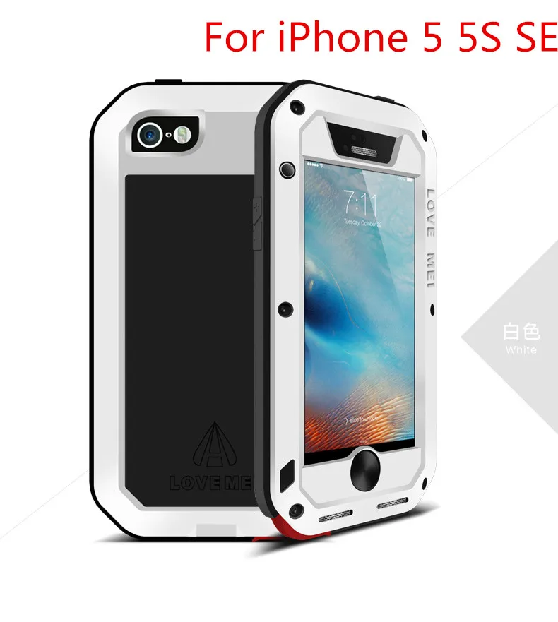 For iPhone 5 5S SE 2 Love Mei мощный противоударный алюминиевый чехол для Apple iPhone 6 6S 4,7/6 Plus/6 S Plus 5,5 сверхмощное Высокопрочное стекло Gorilla Glass - Цвет: For iPhone 5 5S SE 2
