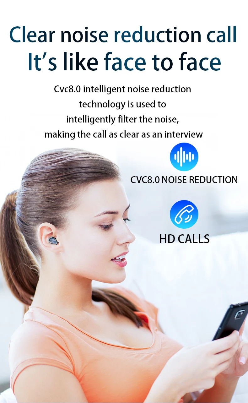 Новинка 5,0, беспроводные наушники с Bluetooth, светодиодный дисплей, цифровой сенсорный TWS Cvc8.0, гарнитура, Поддержка iOS/Android телефонов, HD вызов