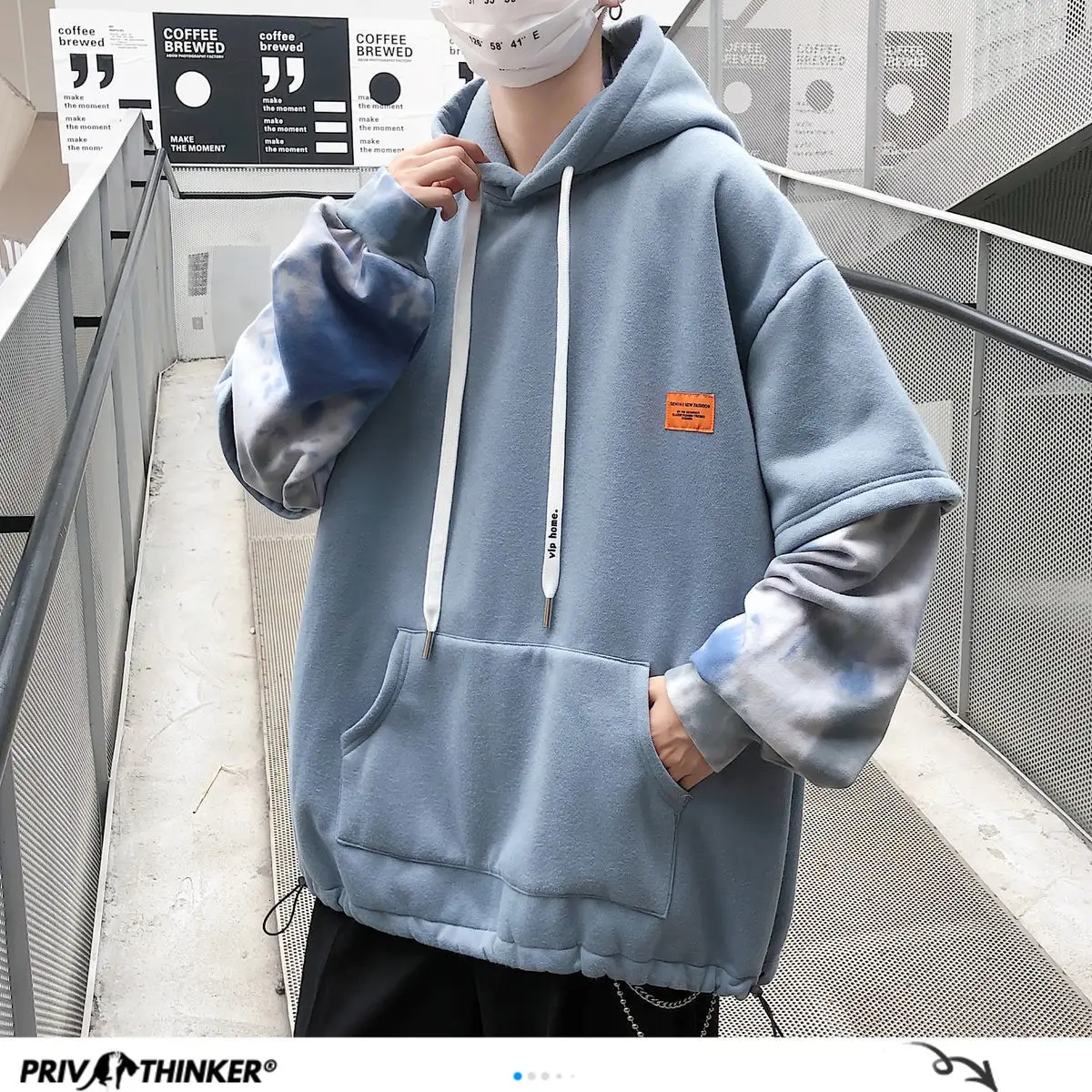 Мужская толстовка с капюшоном Privathinker теплая в стиле хип хоп большие размеры