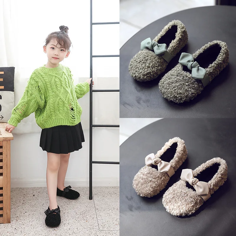 

2019 winter new children's cotton shoes Korean girls plus velvet children's shoes wild autumn baby shoes cute plush cotton shoes