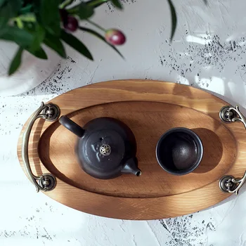

Personalized forest wedding wood cake tray European-style wedding dessert table wooden cake stand log oval tray LB80111