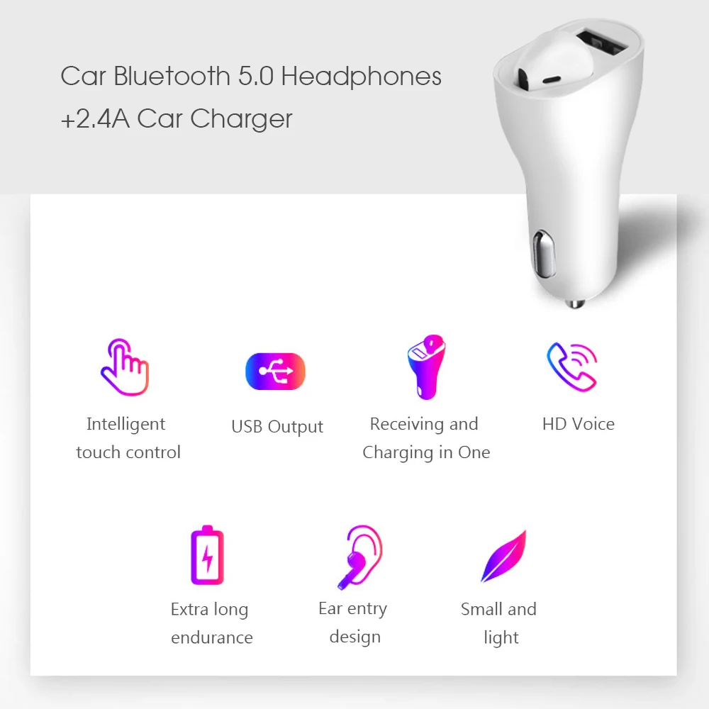 Kebidu 2 в 1 USB Автомобильное зарядное устройство адаптер 2.4A с беспроводной Bluetooth 5,0 наушники Handsfree Спортивная гарнитура наушники-вкладыши с микрофоном