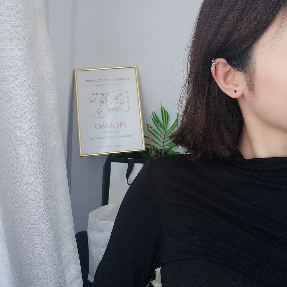 

Simple wind leaves no pierced ear clip s925 pure silver earrings trend net red female ear bone clip earrings jewelry
