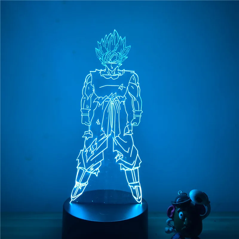 Dragon Ball Z Goku Битва Супер Saiyan стоящий вер. 3D светодиодный Ночной светильник 7 цветов сенсорный оптический Иллюзия фигурку лампа Декор