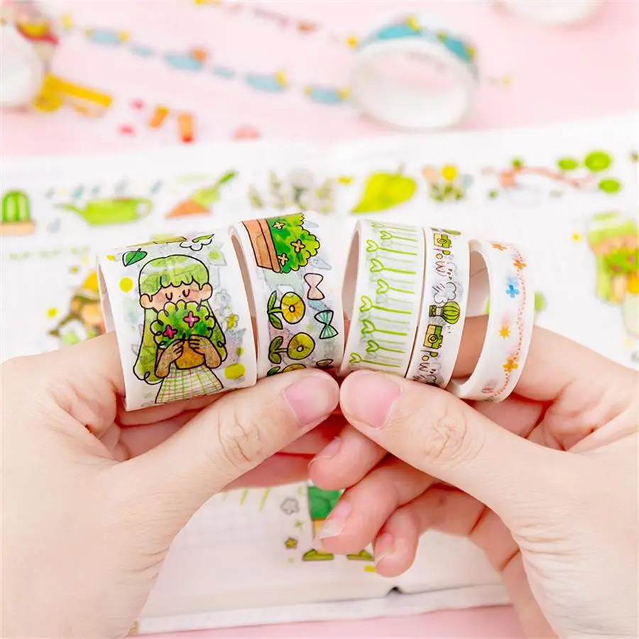 6 шт./компл. японский Kawaii для девочек лента Washi Симпатичные завод Бумага изоляционная Декор Скрапбукинг дневник Стикеры DIY Стикеры s