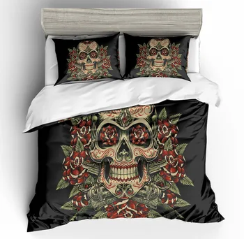 

BEST.WENSD Hot Rose skull comforter bedding set nightmare before christmas duvet set Twin full size bed set sugar skull bedding