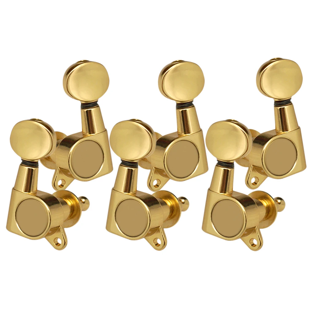 6pcs Tunnel Keys Head Tuning Mechanical 3R3L Retro Zinc Alloy For Electric Guitar - Gold