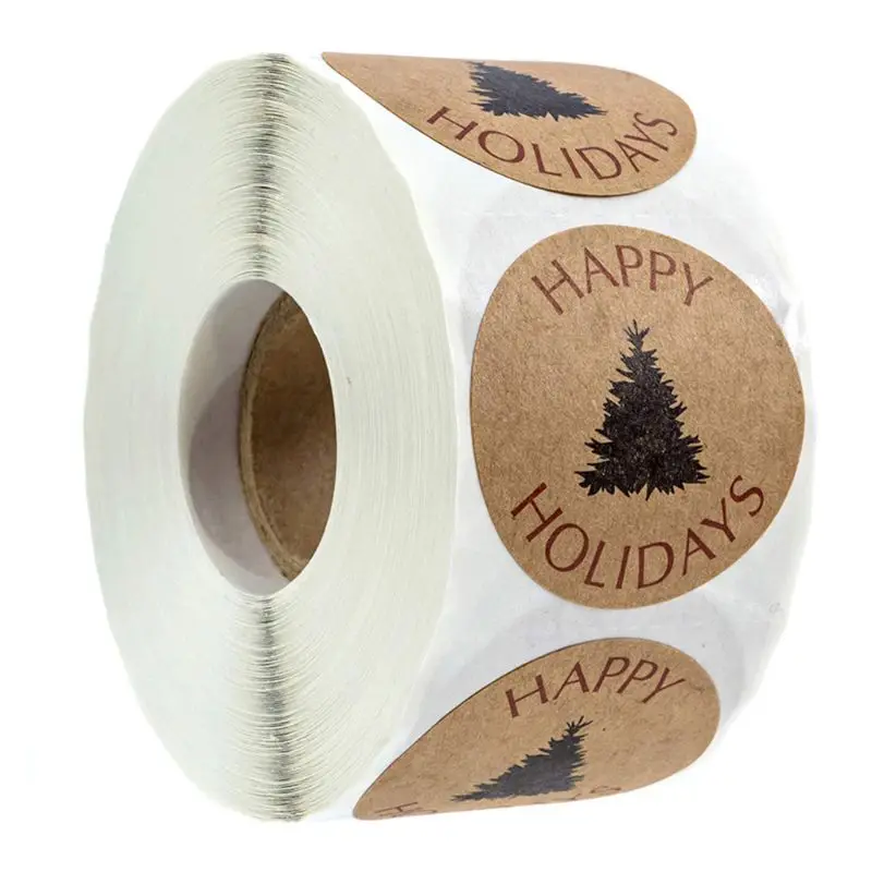 

1 Roll Simple Design "HAPPY HOLIDAYS" Letters Pine Print Label Stickers Craft