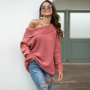 

women pullover sweater pink blockbuster turtleneck sweaters plus large size sexy 2019 autumn winter top knitwear loose free ship
