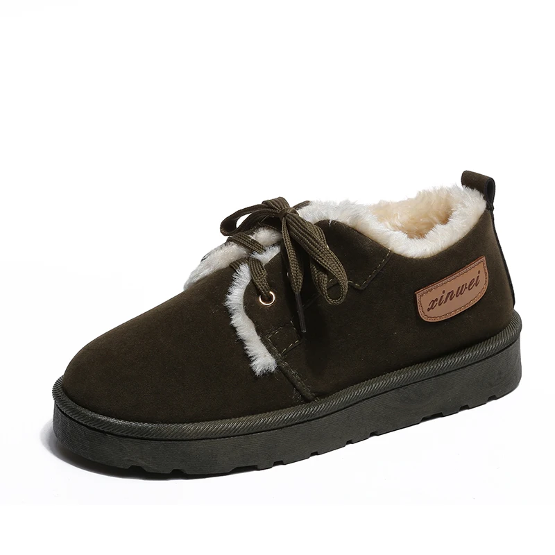 Winter New Female Snow Boots Non-slip Student Plus Velvet Warm Cotton Shoes Flat Lace Women's Boots Size 35-40