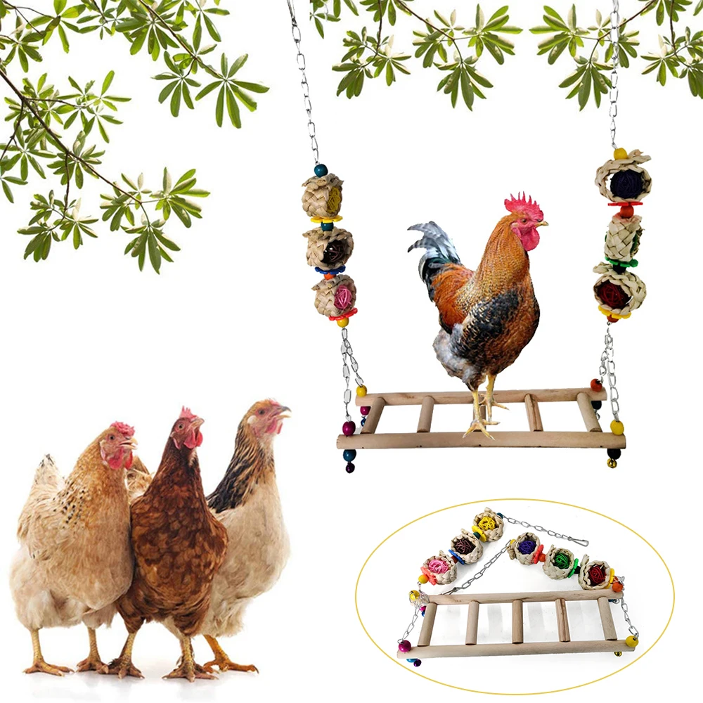 Chicken Swing Natural Frosted Wooden Colorful Toy Chicken Coop Accessory Pet Supplies for Parrot Hens Handmade Bird Swing Bird