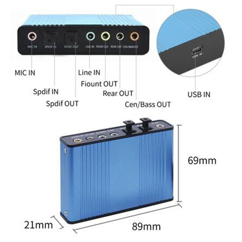

Sound Card 6 Channel 5.1 Optical External Audio Card Converter CM6206 Chipset 100% Brand new and high quality
