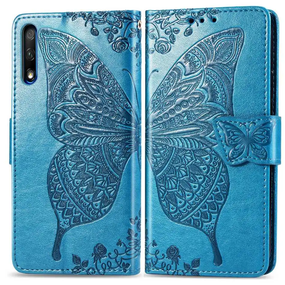 Синий Чехол для huawei Honor 9X, флип-бумажник, PU кожаный чехол для Honor 9X Pro, чехол с бабочкой, Mmbossing, чехлы для телефонов Honor 9 Lite - Цвет: Синий