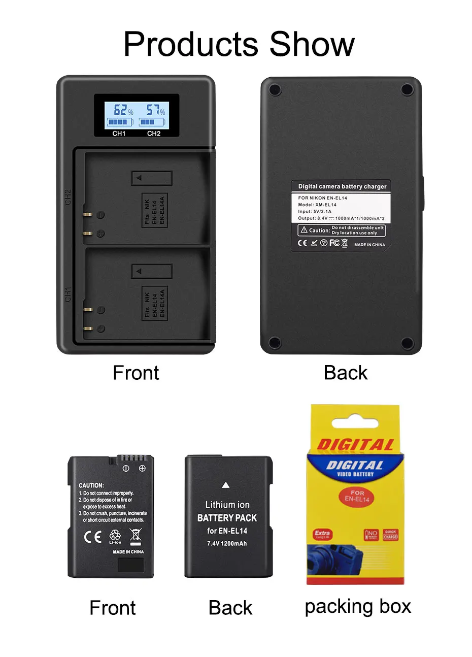Palo 2 шт. EN EL14 Камера Батарея + ЖК дисплей Дисплей Зарядное устройство USB Dual для Nikon