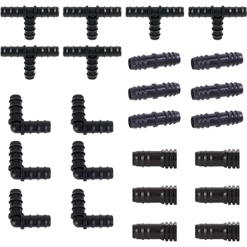 

Irrigation Fittings Kit for Drip Tubing -6 Tees, 6 Couplings, 6 Ends, 6 Elbows - 16mm Compatible Drip Sprinkler Systems