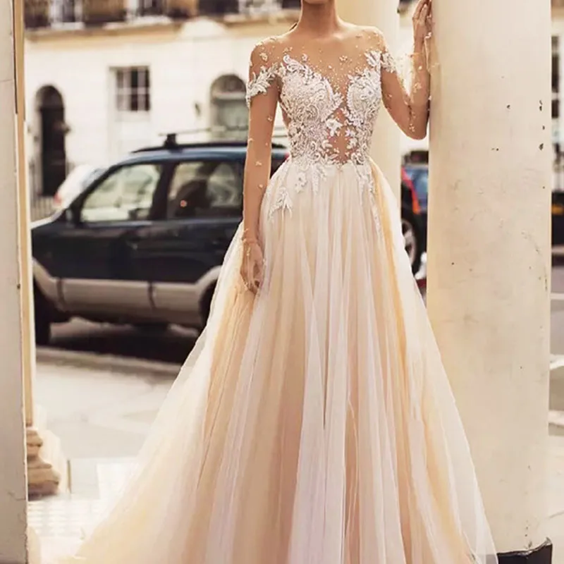 Vestido De Novia Boho 2019 пикантные Illusion Sheer одежда с длинным рукавом и кружевной