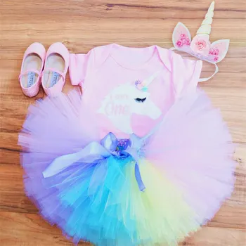 

Unicorn Vestidos 1st Birthday Party Baby Girls Dress Unicorn Rompers+tutu Dress+Headband 3pcs Outfits Newborn Baby Girls Clothes