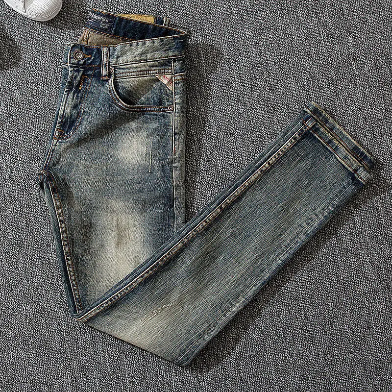 Italian Style Fashion Men Jeans High Quality Retro Washed Slim Fit Ripped Vintage Designer Elastic Cotton Denim Pants | Мужская одежда
