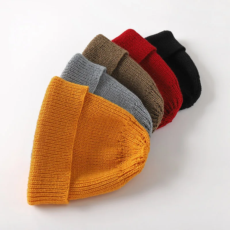 

Knitted Hat Men Winter Beanie Boy Skullcap Sailor Cap Cuff Brimless Retro Navy Style Beanie Hat Melon Cap Short Autumn Girl Hat