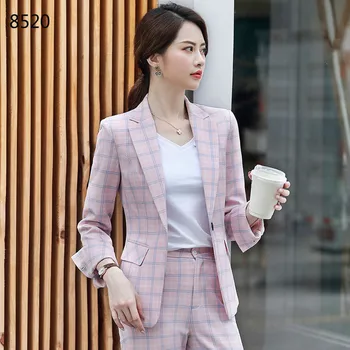 

Women Casual Plaid Two Pieces Sets Formal Pant Suit Blazer Office Lady Business High-quality Suits Work Wear trousers Two-piece