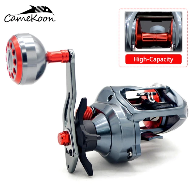 CAMEKOON Size 350 Low Profile Baitcasting Reel with Extra Dual Handle 15KG  Drag 9+1 Bearings Carbon Body Saltwater Jigging Coil