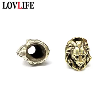 

Brass Lion King Knife Pendant Beads Creative Copper Car Keychains Umbrella Rope Bead EDC Outdoor DIY Paracord Pendant Gifts