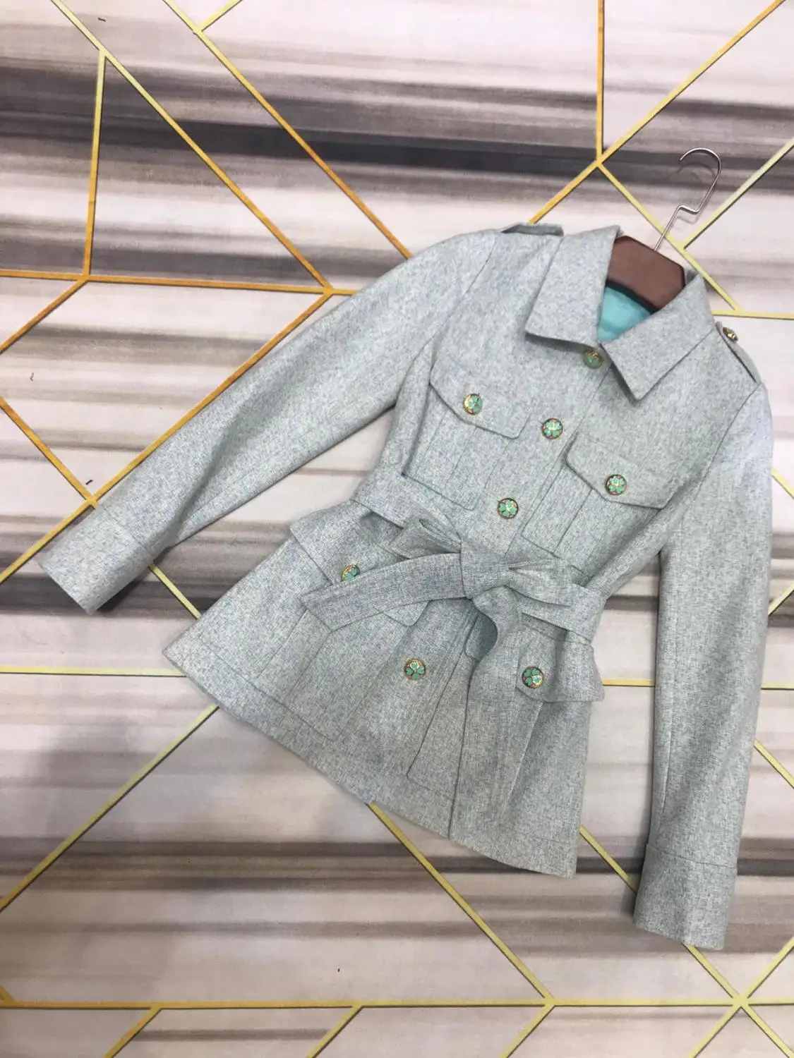2019FW осень новая Женская Шерсть "твид" куртка Женский жакет в стиле кэжуал Высококачественная верхняя одежда пальто 2 цвета gdnz 10,04 - Цвет: Мятный