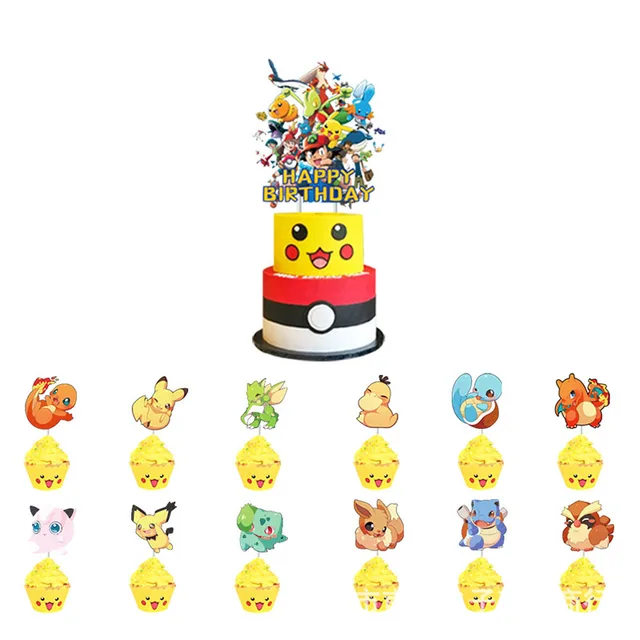 Pokemon Birthday Party Decorations Pikachu Foil Balloons Disposable Tableware Plate Napkin Backdrop For Kids Boy Party Supplies Cake Topper A 13pcs