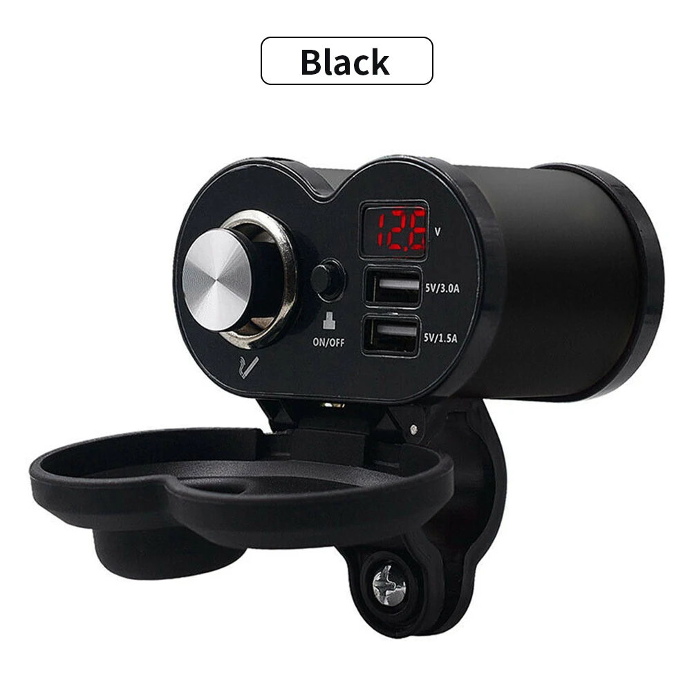 

Waterproof Motorcycle Cigarette Lighter Dual USB Charger Voltmeter Time Display Power Supply Quick Charging for Phone Mobile