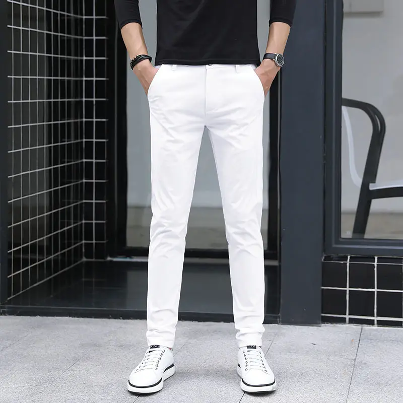 Men's Pure White Pants Slim Fit Business Pants for Men Suit Pants Ankle Length Summer Autumn Formal Leisure Suit Trousers  L79 3