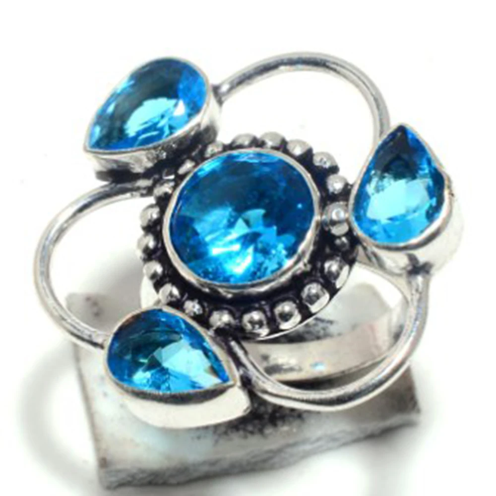 Blue Topas Ring Silvers Sovrapposizione Su Rame, Dimensioni: 6.25 , Frr0240
