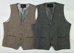 Mens Vests Farm Country Groom Vests For Wedding Party Brown Gray Vest Slim Fit Custom Made Wool Herringbone Tweed Groom Wear