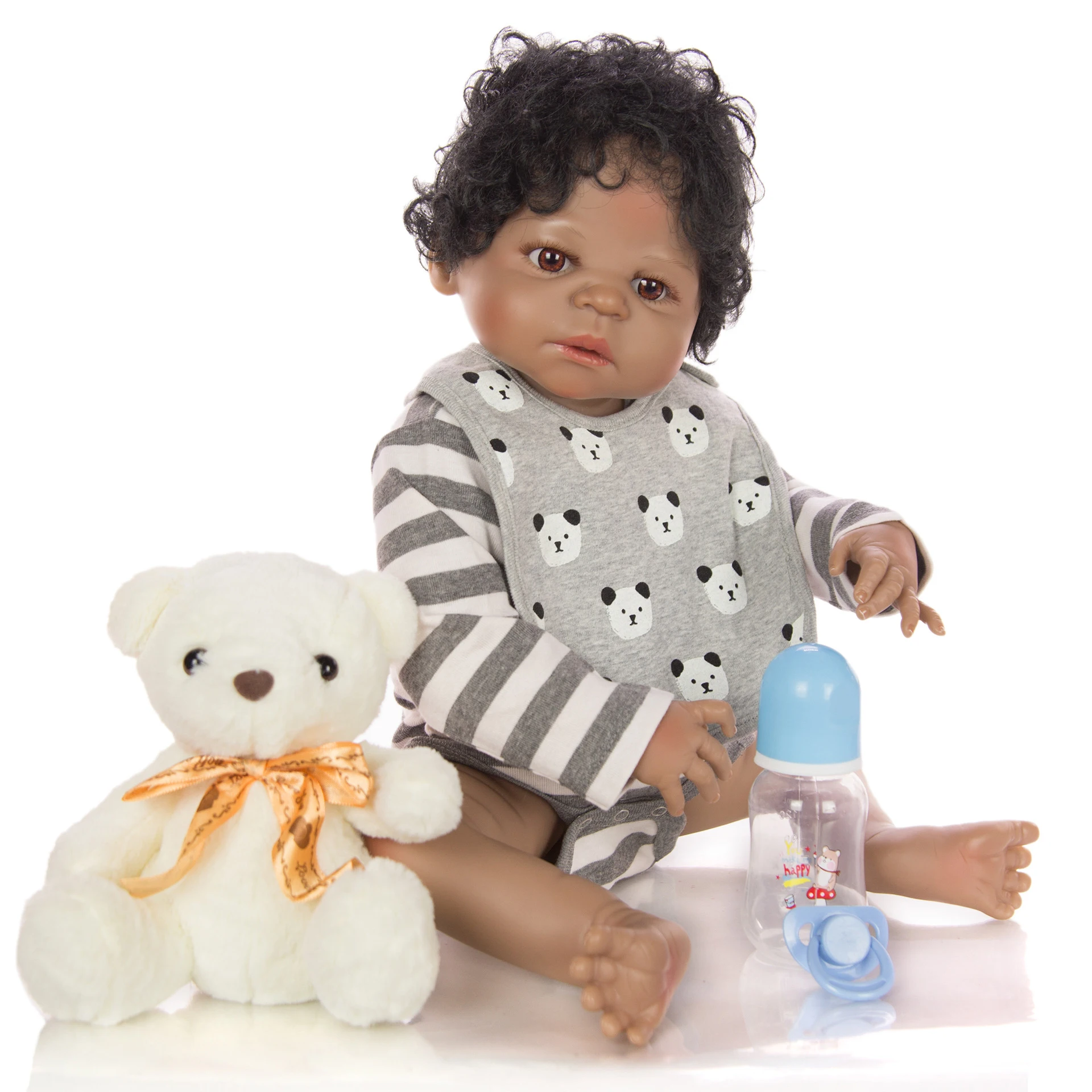23 дюйма куклы Bebe Reborn африканская черная кукла для маленького мальчика 57 см