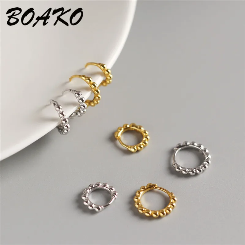 BOAKO минималистичные серьги из стерлингового серебра 925 пробы простые маленькие круглые бусины серьги-гвоздики для женщин модные корейские ювелирные изделия серьги-гвоздики