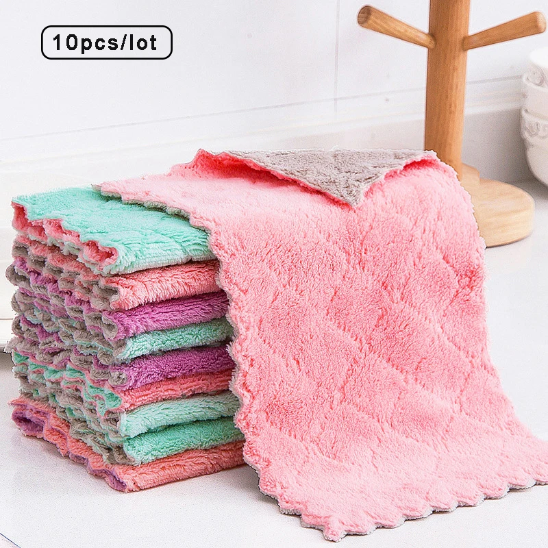 

10Pcs Anti-Grease Wiping Rags Efficient Super Absorbent Microfiber Cleaning Cloth Home Washing Dish Bowl Kitchen Cleaning Towel