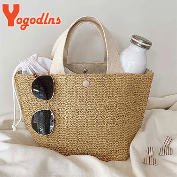 

Yogodlns Vintage Bohemian Straw Bag for Women Summer Large Capacity Beach Handbags Rattan Handmade Kintted Travel Bags Bolsas