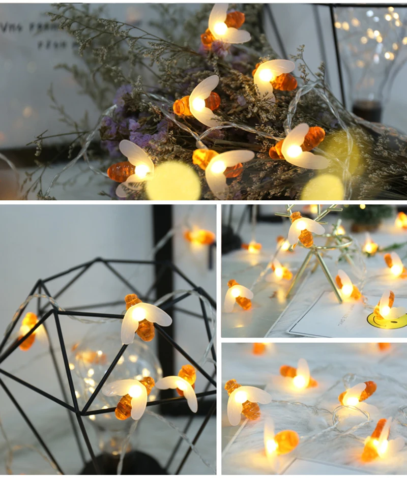 20 светодиодный/30 светодиодный/40 светодиодный в форме пчелы светодиодный светильник на батарейках рождественские гирлянды сказочные огни для праздника праздничный садовый декор