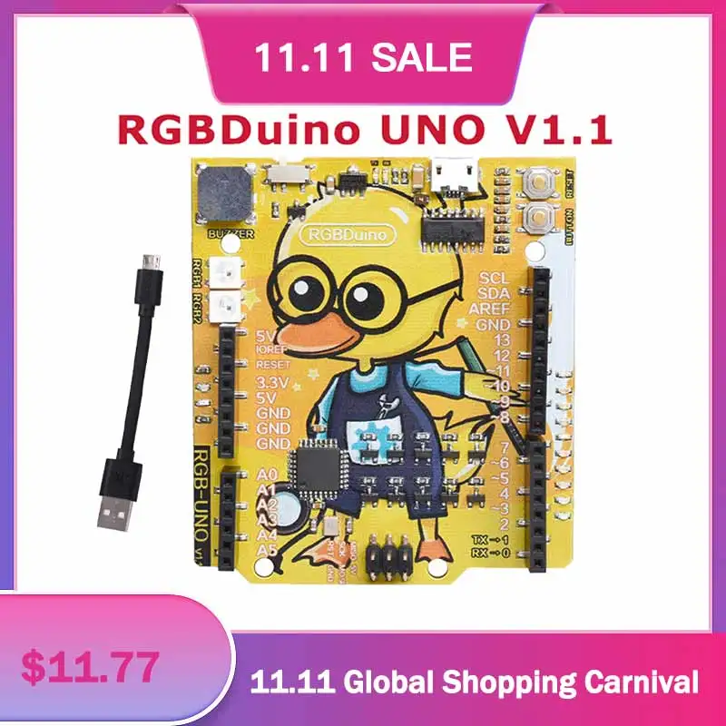 RGBDuino UNO V1.1 Geek Duck High Quality Exploitation Board ATmega328P CH340C Micro USB Vs Arduino For Raspberry Pi 3B/4B | Компьютеры и