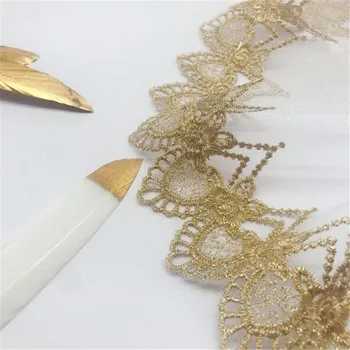 

1Yard Soft Ivory Tulle Mesh Gold Thread Polyester Fabric Venise Lace Trim Embroidery Sewing Crafts Doll Material Lace Edge SX545