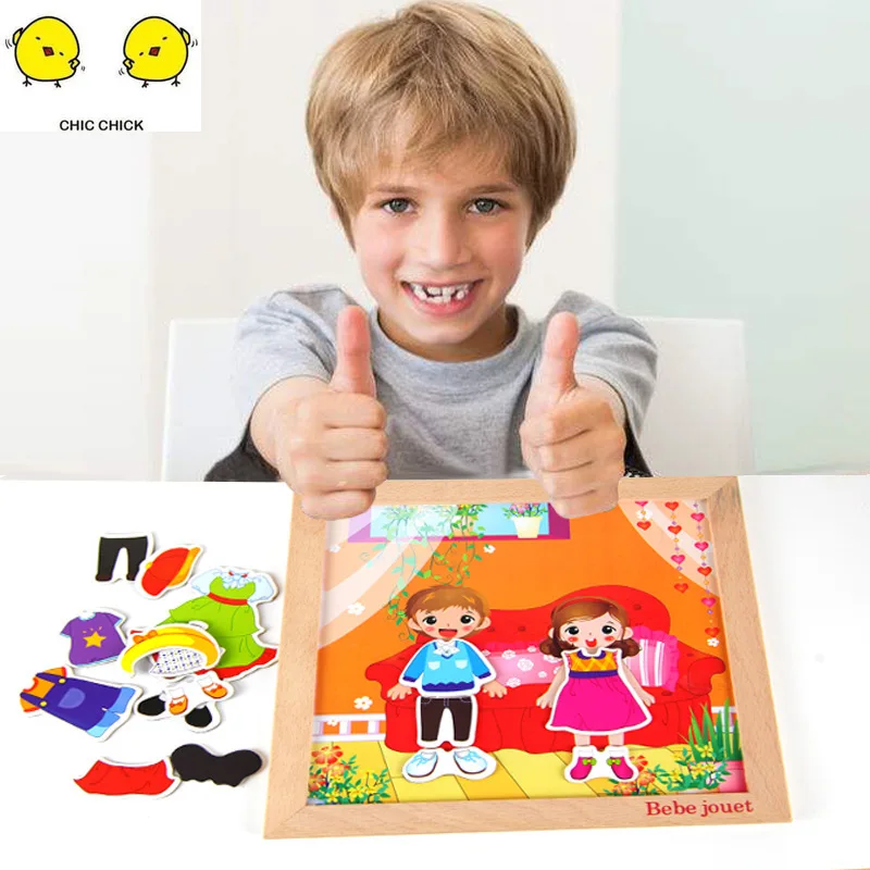Children's wooden intelligence development boys girls change clothes hand grasp puzzle toys 1-2-3 years old early education