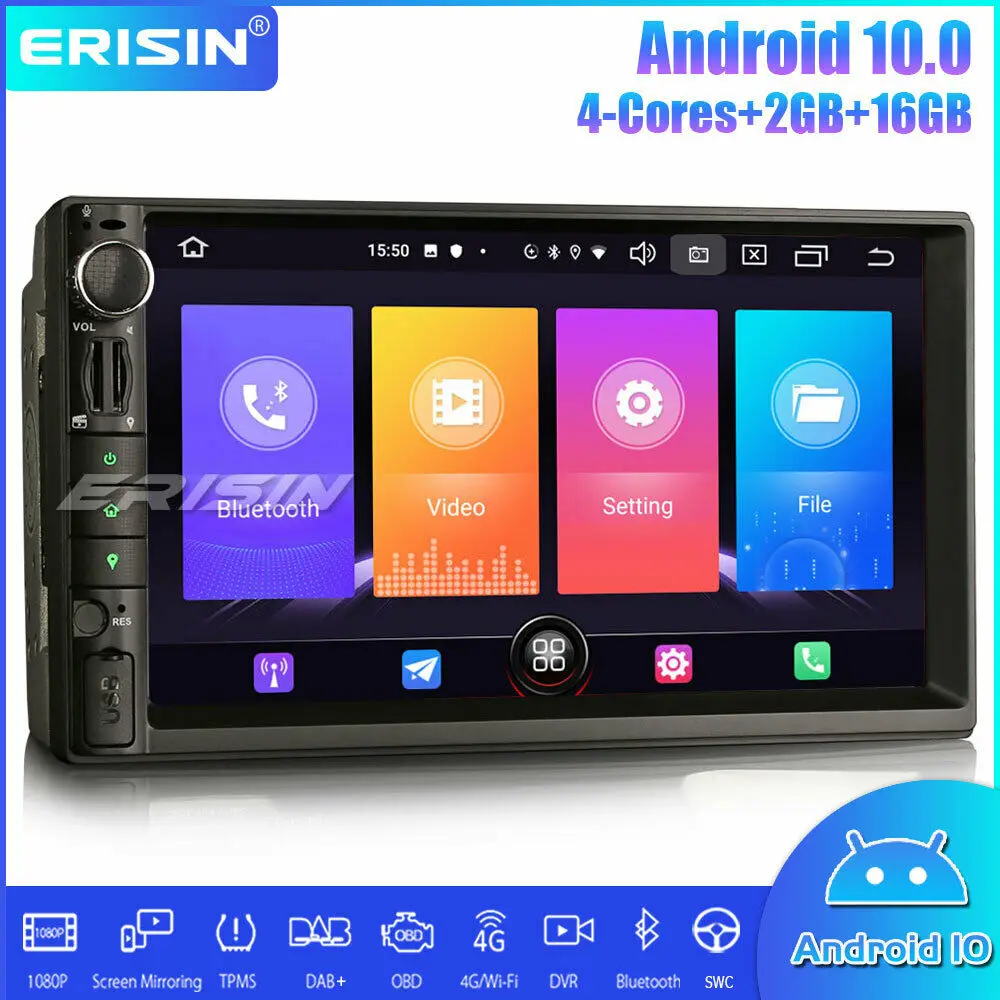 Erisin Car Stereo Multimedia Player 2 Din Universal Autoradio DAB+ Android 10.0 DSP CarPlay GPS Bluetooth | Автомобили и