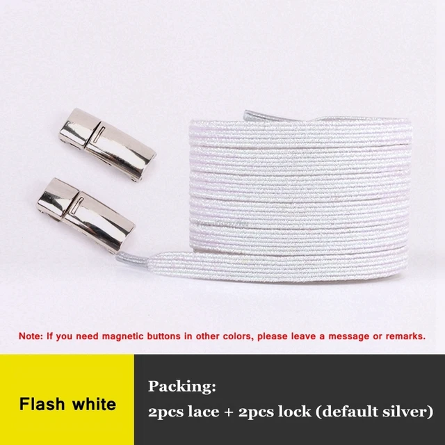 New Rainbow Magnetic Lock Shoelaces Elastic No tie Shoe laces Sneakers Shoelace Kids Adult Lazy Laces One Size Fits All Shoes Flash white