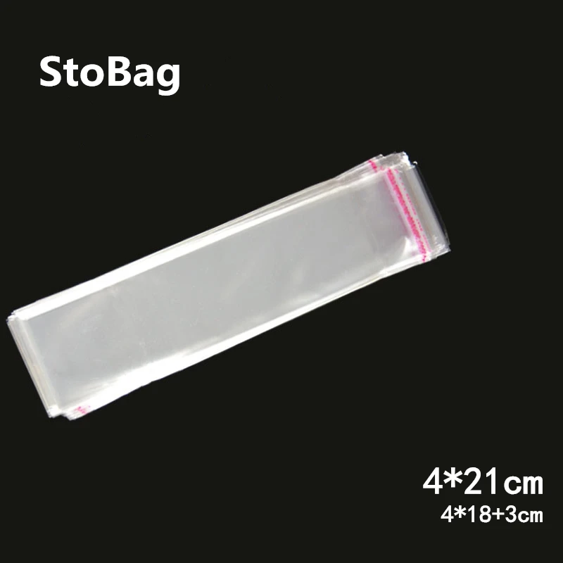 StoBag 1000 шт 4*21 см пластиковый прозрачный пакет Opp самоклеющиеся Длинные конфеты упаковка для хранения ювелирных изделий игрушка ожерелье подарок тонкий мешок